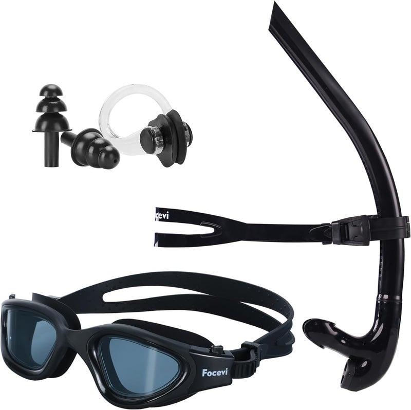 Focevi Swim Snorkel for Lap Swimming,No loud gurgling noise No hurt forehead No slip front swimming Snorkeling Training for adult/kid/youth,swimmer snorkle center Mount snorkel tube One-Way Purge Valve - Image 1